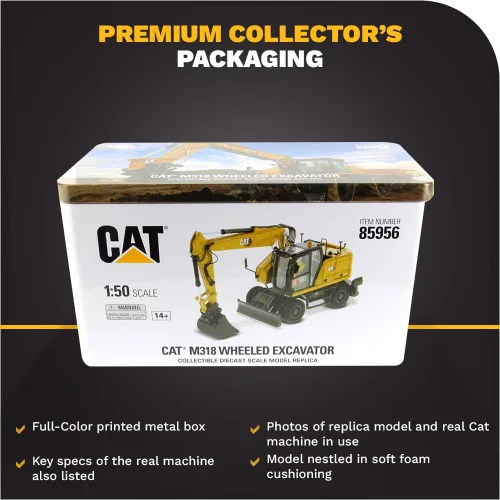 Vista 6 de Excavadora con ruedas Caterpillar M318 1:50 - Serie High Line de Diecast Masters - 85956 - Pluma móvil con garra ajustable