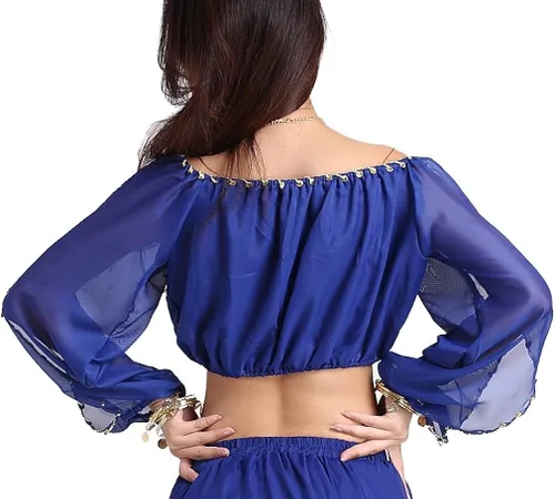 Vista 2 de ZLTdream top de gasa mangas largas para bailarina de danza del vientre, para mujer.