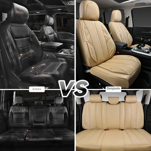 Vista 6 de CAR PASS Juego completo de fundas de cuero de napa para asiento de automóvil, protector impermeable duradero y acolchado, ajuste universal