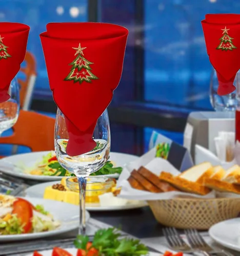 Vista 3 de Grelucgo - Servilletas bordadas para árbol de Navidad con diseño de acebo (12 × 12 pulgadas, 4 piezas)