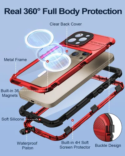 Vista 5 de WIFORT Funda impermeable para iPhone 13 Pro, cuerpo completo de metal 360 [IP68 a prueba de agua] [protector de pantalla integrado]
