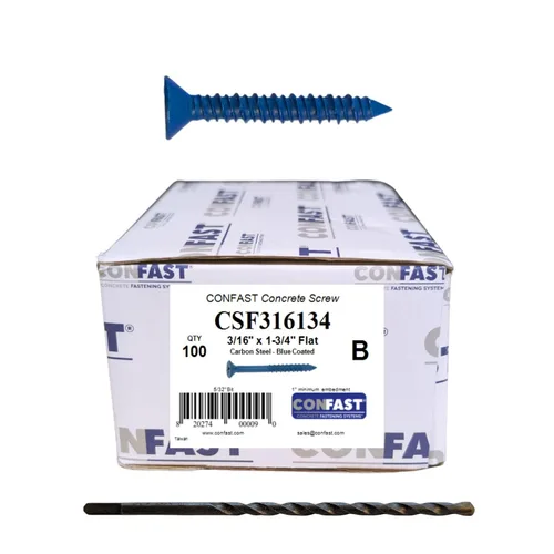 Vista 18 de CONFAST Tornillo de Anclaje para Concreto Phillips Plano Azul de 1/4" x 1-1/4" con Broca para Anclaje en Mampostería, Bloque o Ladrillo