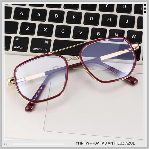 Vista 5 de Aviator Blue Light Blocking Glasses for Women Men Trendy Metal Frame Computer TV Eyeglasses Anti Eyestrain Rojo vino