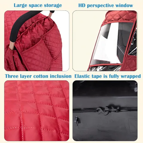Vista 3 de Funda de lluvia de invierno para cochecito doble, cubierta de invierno para cochecito doble en tándem, cubierta universal de lluvia y viento de gran