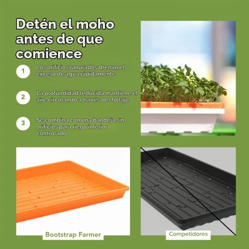 Vista 8 de Bootstrap Farmer Bandejas extra fuertes 1020, paquete de 10, color negro con agujeros