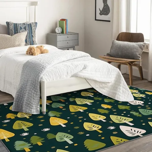 Vista 3 de Alfombras de bosque para entrada, dormitorio, sala de estar, alfombra de bosque de 2 x 3, lavable, antideslizante, suave, alfombra de pelo bajo
