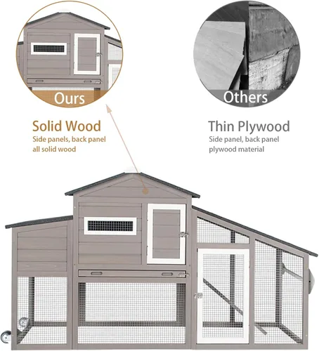Vista 4 de Gowoodhut Gallinero con caja de anidación grande móvil - Patio trasero de madera para gallinero al aire libre, jaula de aves de corral al aire