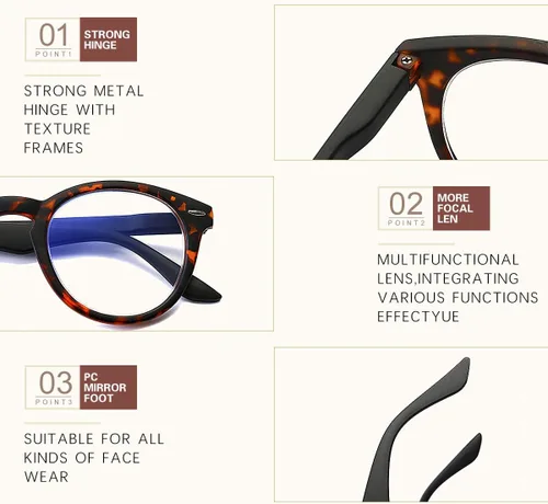 Vista 7 de Gafas de lectura multifocales progresivas de enfoque de anillo de 360 ° con bisagra de resorte, lentes presbípicos con bloqueo de luz azul