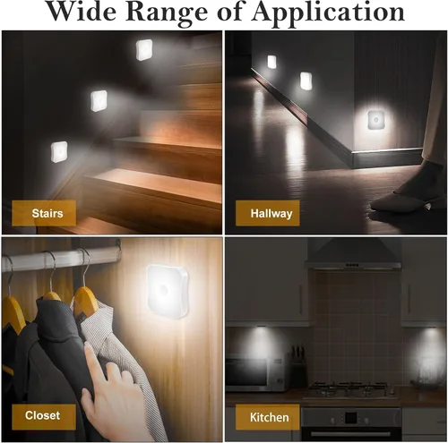 Vista 5 de Luz recargable con sensor de movimiento para interiores, luces de escalera recargables, lámpara de noche a batería, inalámbrica, se pega