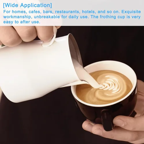 Vista 4 de uxcell Jarra de espuma de leche, taza de café de acero inoxidable de 12 oz/11.8 fl oz, jarra de espuma de leche con asa para el hogar, cafetería