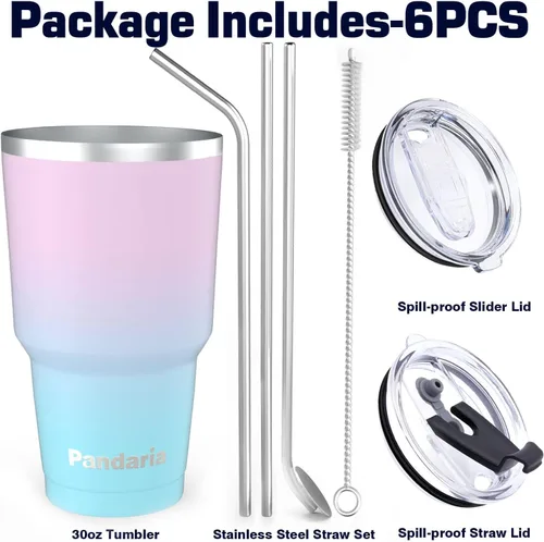 Vista 2 de Vaso de acero inoxidable aislado al vacío de 30 onzas con pajilla, duradero y apto para lavavajillas, ideal para automóvil, campamento, senderismo