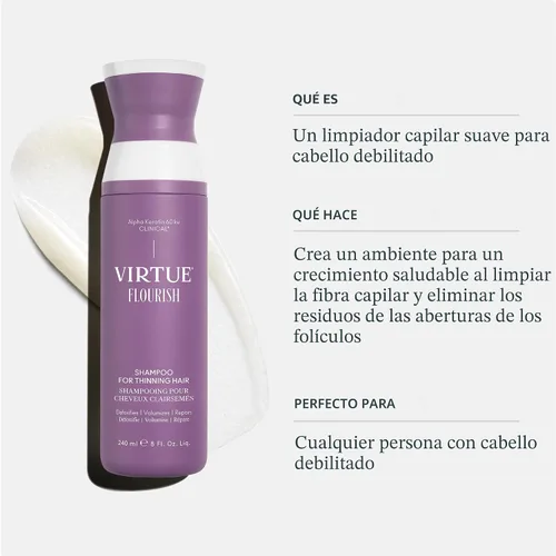 Vista 5 de VIRTUE Flourish Champú sin sulfato para cabello fino, Producto para el crecimiento y volumen del cabello, Desintoxica y repara, Seguro