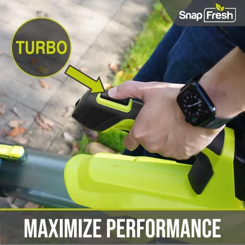 Vista 7 de SnapFresh Soplador de hojas sin escobillas de 20V inalámbrico - 550 CFM/193 KM/H Sopladores de hojas alimentados por batería de 4.0Ah con cargador