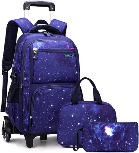 Vista 10 de VIDOSCLA Elementary Galaxy - Mochila con ruedas para adolescentes, mochila con ruedas para la escuela, Negro Azul-3pcs 6 Ruedas, 6 ruedas 3 piezas