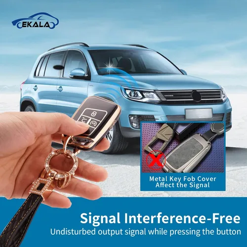 Vista 3 de EKALA Funda para llavero Volkswagen con llavero de cuero, 4 botones de TPU suave, compatible con Volkswagen Tiguan Atlas Passat Jetta Golf Alltrack