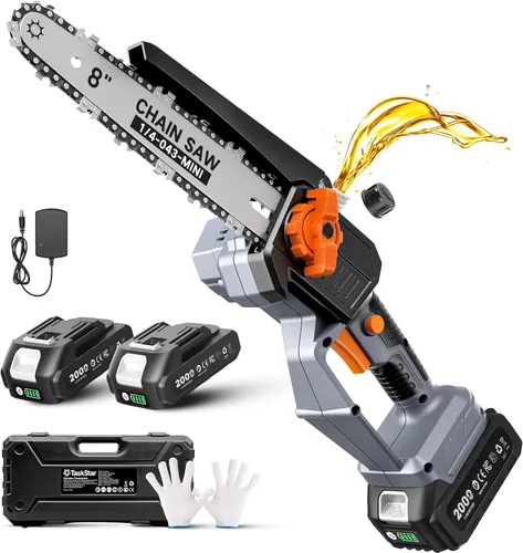 Vista 10 de TaskStar Sierra de poste 2 en 1 para recorte de árboles, motosierra mini inalámbrica de 8 pulgadas con poste extensible, motor sin escobillas, con 2