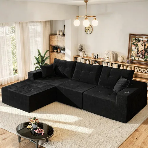 Vista 11 de Luxanimarion Sofá modular modular de 113 pulgadas para sala de estar, sofá convertible en forma de L con otomana, sofá modular modular de 4 plazas