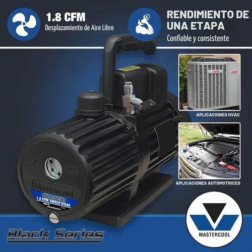 Vista 2 de Mastercool 90059-BL Serie Negra Bomba de vacío de fase única de 1.8 CFM con motor protegido térmicamente, ventilador de alto volumen y válvula