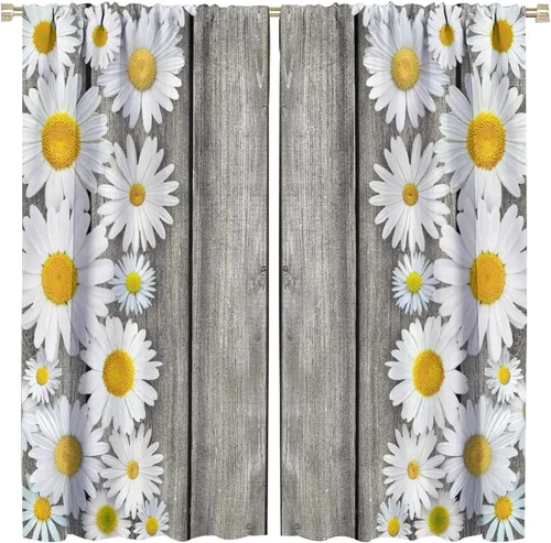 Vista 51 de Cortinas de cocina rústicas y florales, estilo retro, estilo granja, cabaña, casa de campo, margaritas, estilo granja, ventana, puerta