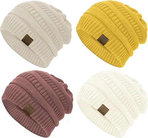Vista 8 de Durio - Gorros de punto para mujer - Gorros holgados unisex, cálidos para invierno, suaves, transpirables y acogedores, con puño elástico de punto