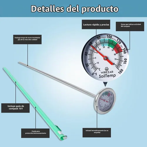 Vista 7 de Termómetro de suelo, vástago de acero inoxidable de 5 pulgadas, impermeable