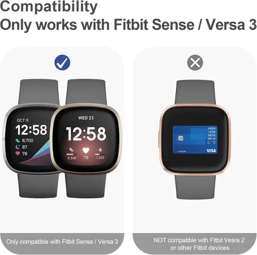 Vista 6 de Mugust Protector de pantalla para Fitbit Sense/Versa 3 - HD vidrio templado sensible al tacto cubierta de policarbonato duro: negro completo