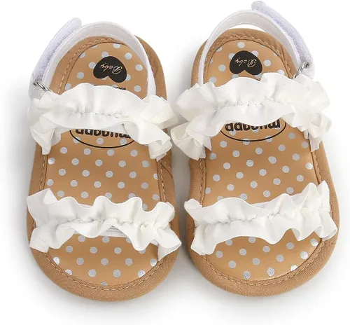Vista 4 de COSANKIM Sandalias de verano para bebés y niñas con suela suave de flores, zapatos de vestir para cuna, recién nacidos, para recién nacidos