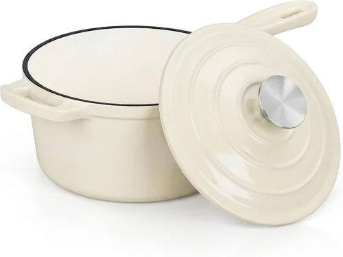 Vista 15 de E-far Sartén de hierro fundido esmaltado con tapa, cacerola de horno holandés de 1 cuarto de galón, mini olla para cocinar, hervir, saludable