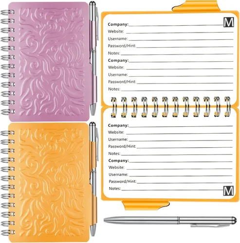 Vista 9 de Zonon 2 piezas mini libro de contraseñas con pestañas alfabéticas, libro guardador de contraseñas Metal, organizador portátil, elegante cuaderno