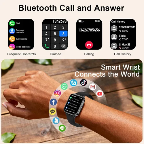 Vista 5 de Relojes inteligentes para mujeres y hombres, batería de 1000 mAh, compatible con Android y iPhone, relojes inteligentes HD de 1.83 pulgadas con Negro
