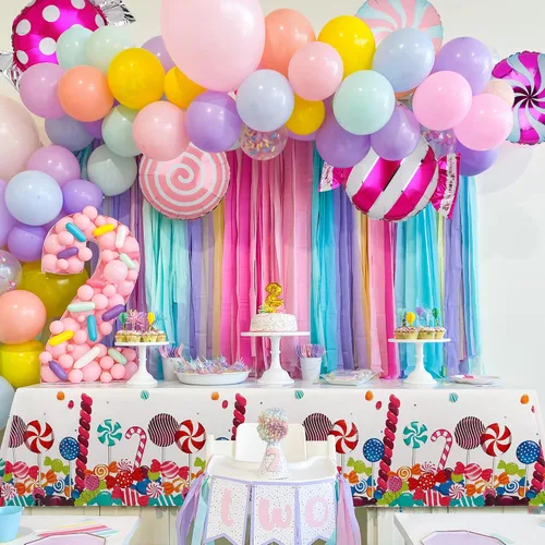 Vista 3 de Juego de globos de caramelo dulce con temática de remolino, helio, globos de aluminio de Mylar para fiesta, cumpleaños, suministros de decoración