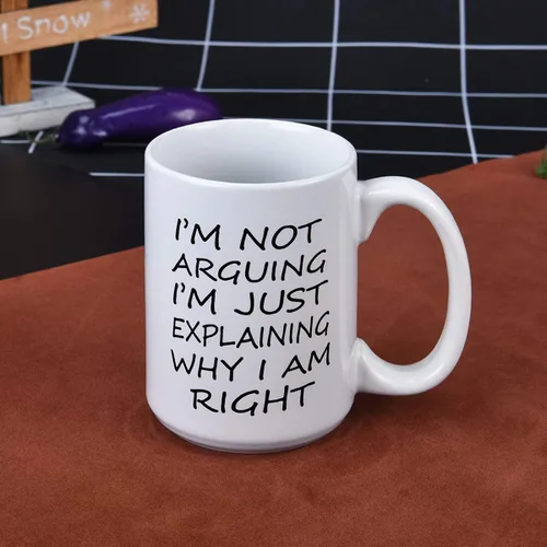 Vista 3 de Taza de café divertida para hombres, con texto en inglés "I Not Arging I'm Just Explaining Why I Am Right", ideas de regalo novedosas para Navidad