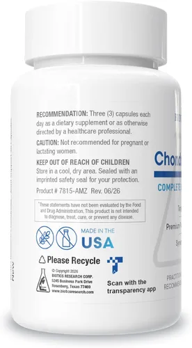 Vista 3 de BIOTICS Investigación ChondroSamine Plus ChondroSamine Plus con Glucosamina, Soporte Articular, 90 Cápsulas