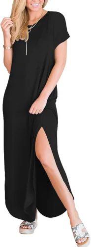 Vista 3 de ANRABESS - Vestido largo de playa de verano con bolsillos, suelto, informal, de manga corta, para mujer