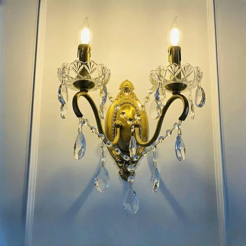 Vista 2 de Apliques de pared retro franceses, lámpara de pared de lujo para interiores con base E14, iluminación de noche de cristal para comedor, sala