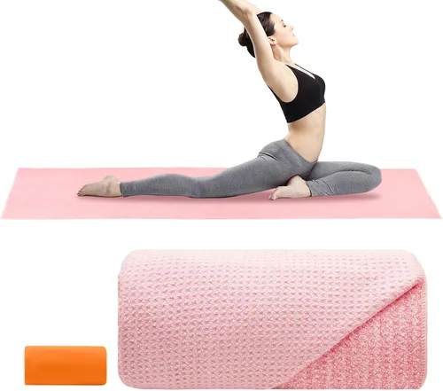 Vista 8 de Toalla de esterilla de yoga antideslizante para yoga caliente, punto de agarre de silicona antideslizante, fibra de gofre de 400 GSM