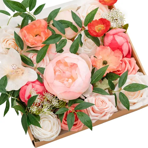 Vista 14 de Ling's moment Caja de flores artificiales de color rosa, sorbete tropical Grn-sorbete Tropical