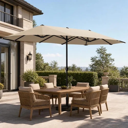 Vista 8 de PHI VILLA Sombrilla Grande de Patio de 13 Pies de Doble Cara Gemela para Mercado Exterior con Manivela, Beige 13x6.5 ft shade, rectangular, patio