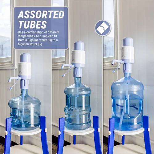 Vista 3 de TERA PUMP Paquete de 2 bombas de agua manuales para botellas de 5 galones, longitudes de tubo ajustables, ajuste seguro en la mayoría de los jarros