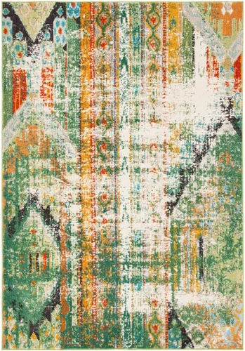 Vista 10 de SAFAVIEH Madison Collection - Alfombra decorativa de 2 pies 2 pulgadas x 4 pies, verde y naranja, diseño tribal envejecido, no desprende pelusa
