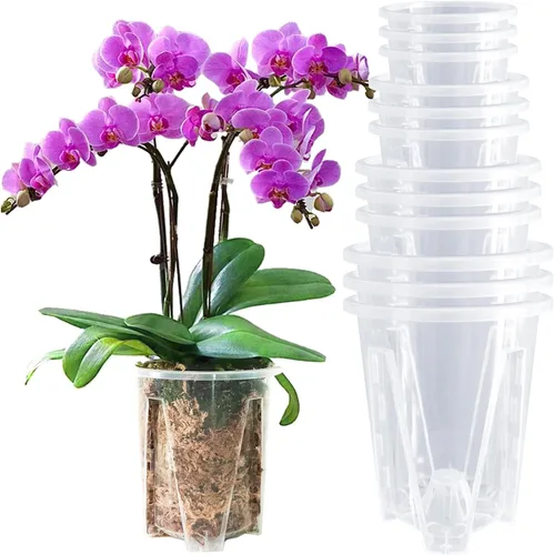 Vista 12 de Juego de 6 macetas de orquídea de 14 cm, macetas de orquídea para trasplante, macetas de orquídea transparentes de plástico con agujeros, maceta