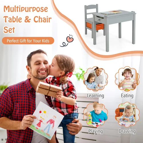 Vista 7 de Costzon - Juego de mesa y silla para niños, escritorio de estudio para niños con tapa abatible para sala de juegos y guardería, juego de mesa