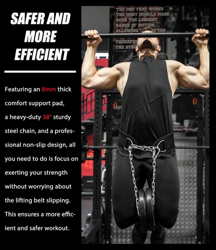 Vista 2 de Seektop Dip Belt With Chain for Weightlifting - Neoprene Waist Belt for GYM Workout, Pull Ups, Crossfit, Weight Lifting, Squat, Training, Fitness