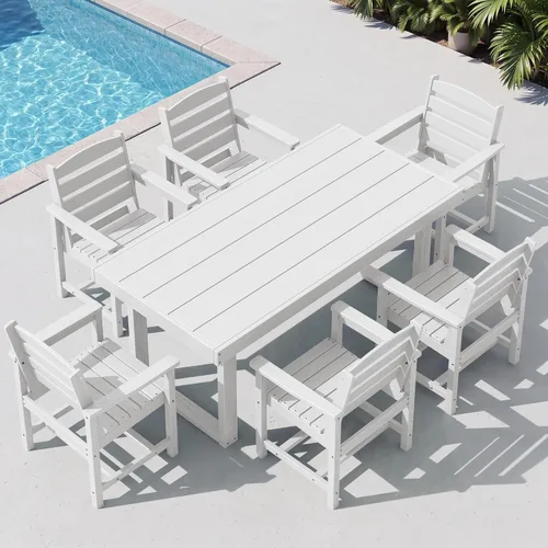 Vista 18 de SERWALL HDPE - Juego de comedor al aire libre para 4, 67 pulgadas, para todo tipo de clima, mesa de comedor y sillas sin brazos para terraza Negro