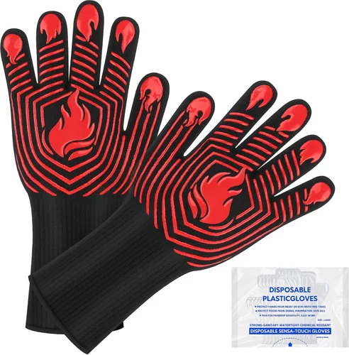 Vista 7 de Guantes BBQ, 1472 °F, resistentes al calor, guantes ignífugos, guantes de silicona antideslizantes lavables, guante de horno, guante de cocina