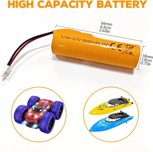Vista 4 de Batería de iones de litio de 3.7 V 3000 mAh con enchufe Molex con cable de carga USB para RC Engineering Car Drift Car Truck Off-Road Vehículo RC