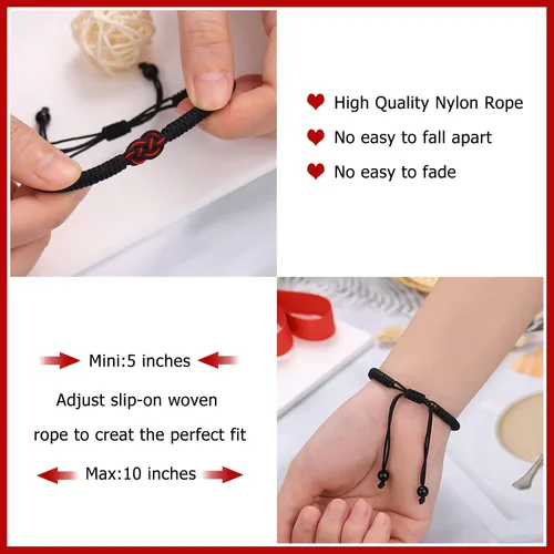 Vista 5 de PINKDODO Pulseras de cuerda roja de protección ajustable de buena suerte nudo pulsera para parejas, amigos, familia, mujeres, hombres, niñas y niños