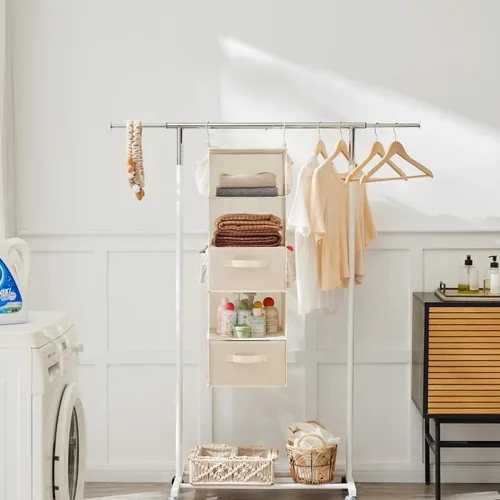 Vista 4 de MAX Houser Organizador Colgante de Closet de 5 Niveles, Estante Colgante de Tela con 2 Ganchos Resistentes para Almacenamiento, Plegable (Beige-D2)