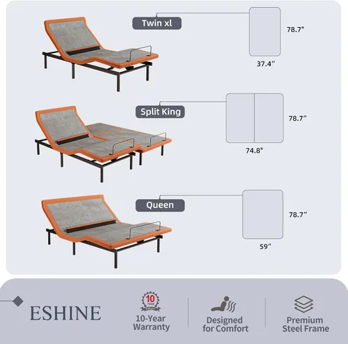 Vista 2 de ESHINE Marco de cama ajustable + colchón híbrido de 14 pulgadas, soporte lumbar, inclinación de almohada para la cabeza, control de aplicación