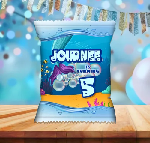 Vista 3 de Bolsas de intercambio personalizadas con tema de sirena para niños y adultos, para fiestas personalizadas con nombre y edad (20 fundas de bolsa)